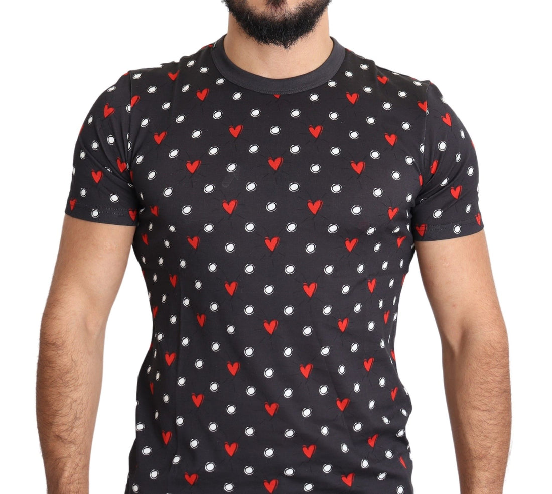 Dolce &amp;amp; Gabbana Mörkgrå Hjärttryckt Bomull Herr T-shirt