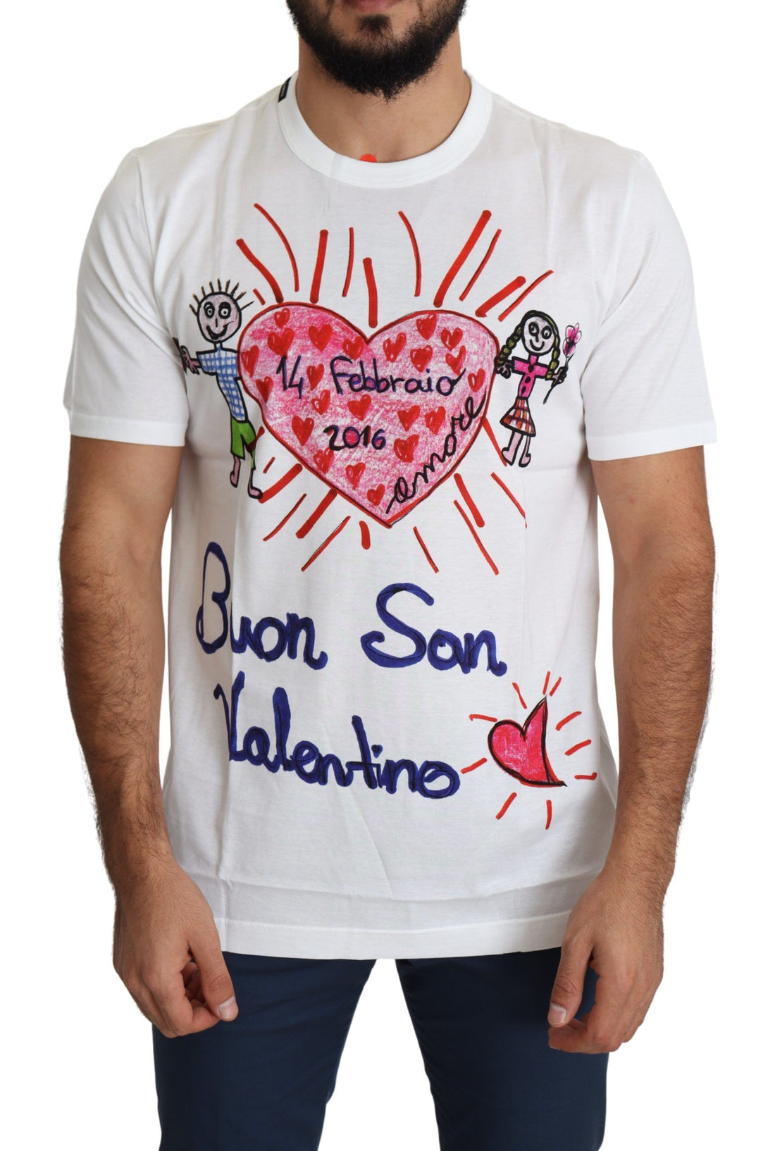 Dolce &amp;amp; Gabbana Vit Valentine Hjärtan Mönster Herr T-shirt