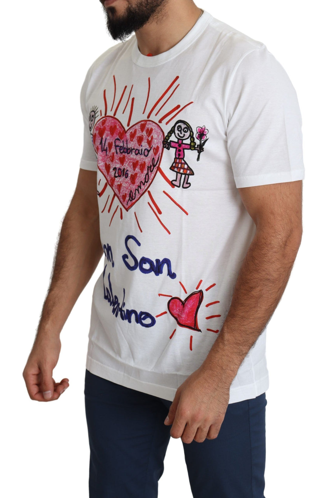 Dolce &amp;amp; Gabbana Vit Valentine Hjärtan Mönster Herr T-shirt