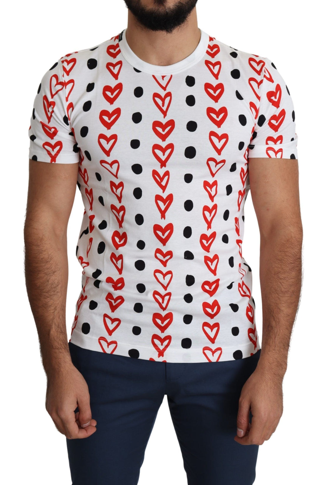 Dolce &amp;amp; Gabbana Vit Hjärtmönster Bomull Herrtopp T-shirt