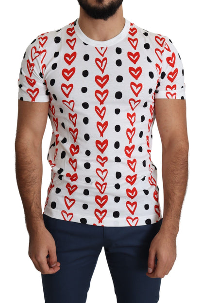 Dolce &amp;amp; Gabbana Vit Hjärtmönster Bomull Herrtopp T-shirt