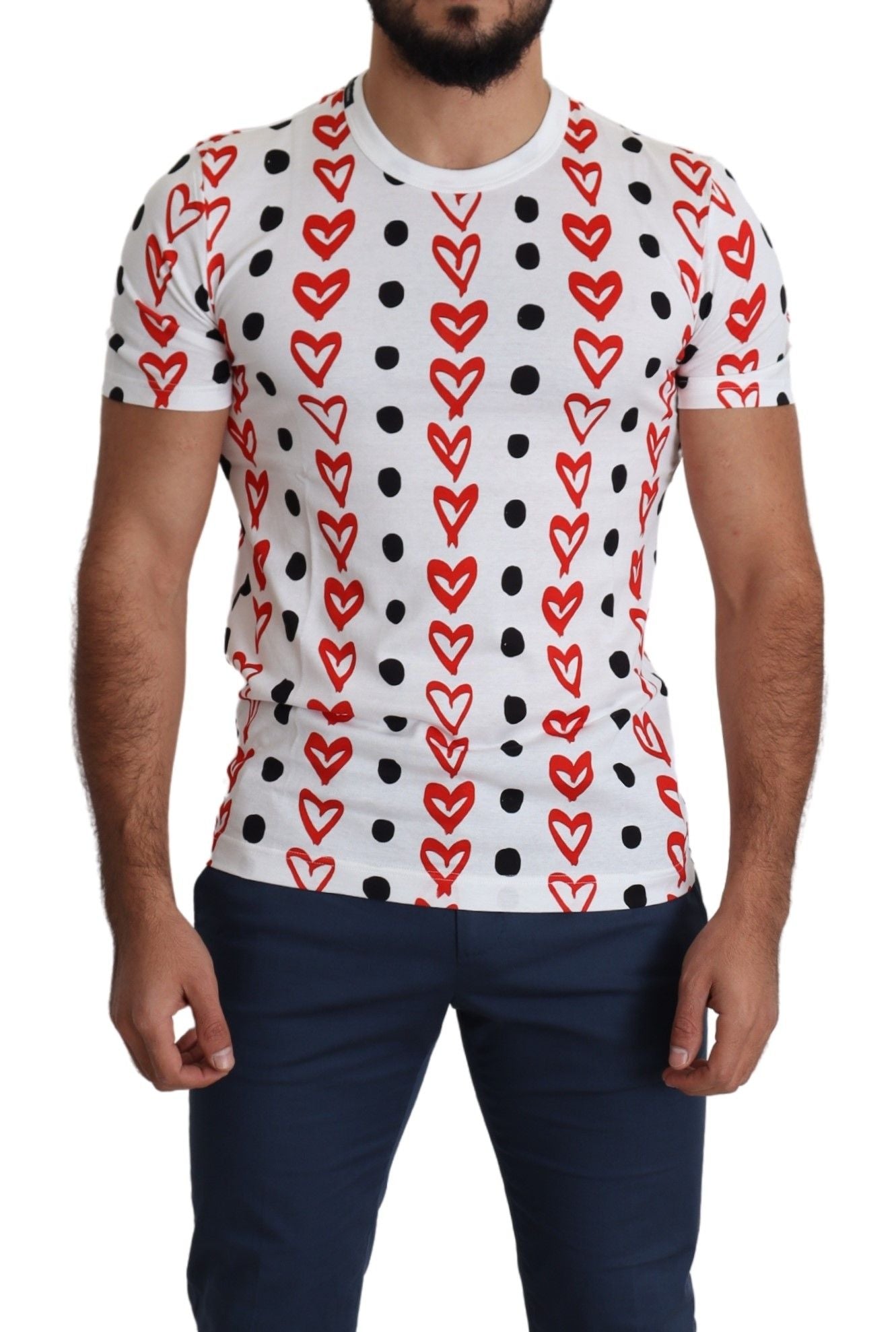 Dolce &amp;amp; Gabbana Vit Hjärtmönster Bomull Herrtopp T-shirt