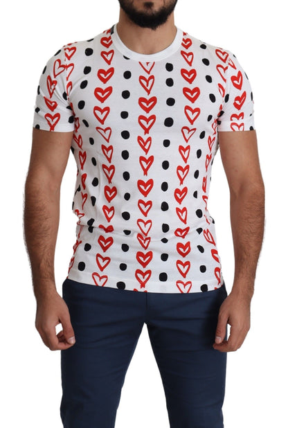Dolce &amp;amp; Gabbana Vit Hjärtmönster Bomull Herrtopp T-shirt