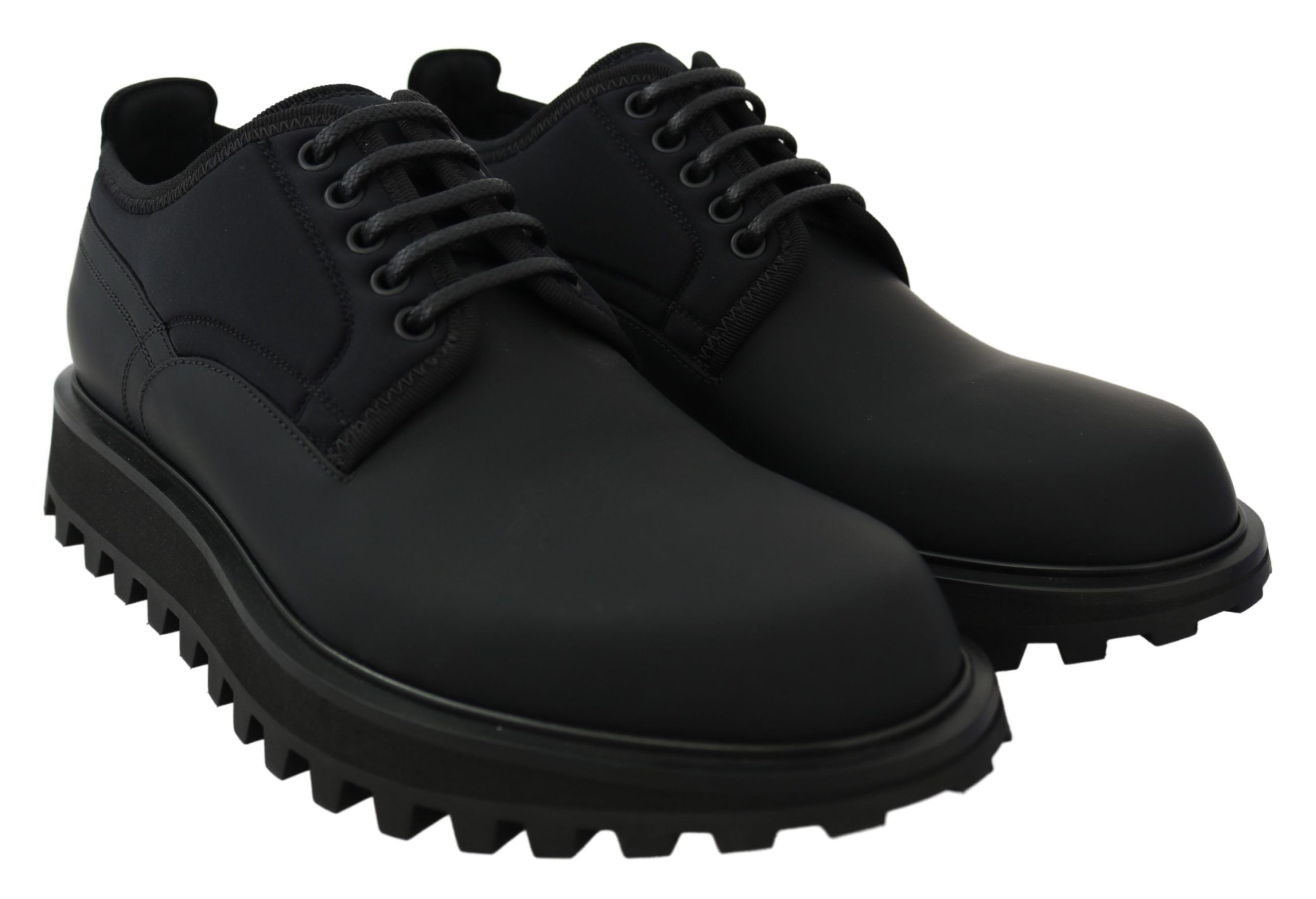 Dolce &amp;amp; Gabbana Svarta Gummiböjda Kalvskinns-Derby Vulcano-skor