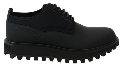 Dolce &amp;amp; Gabbana Svarta Gummiböjda Kalvskinns-Derby Vulcano-skor