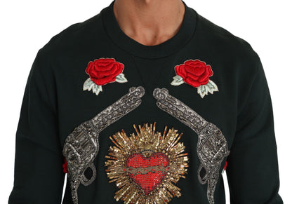 Dolce &amp;amp; Gabbana Grön Kristallhjärta Rosor Gun Tröja