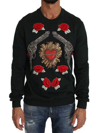 Dolce &amp;amp; Gabbana Grön Kristallhjärta Rosor Gun Tröja