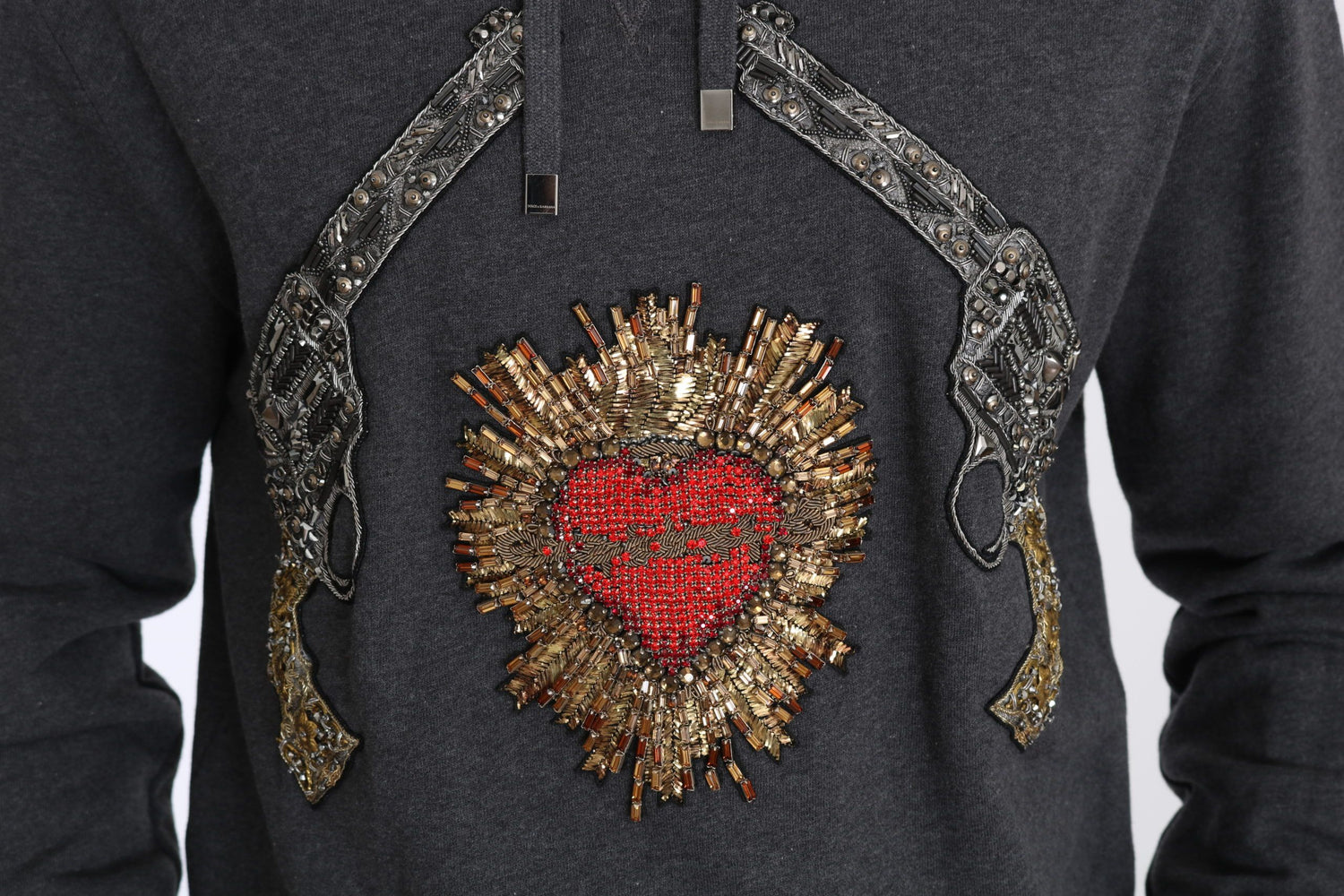 Dolce &amp;amp; Gabbana Grå Huva Röd Kristall Hjärta Pistoltröja