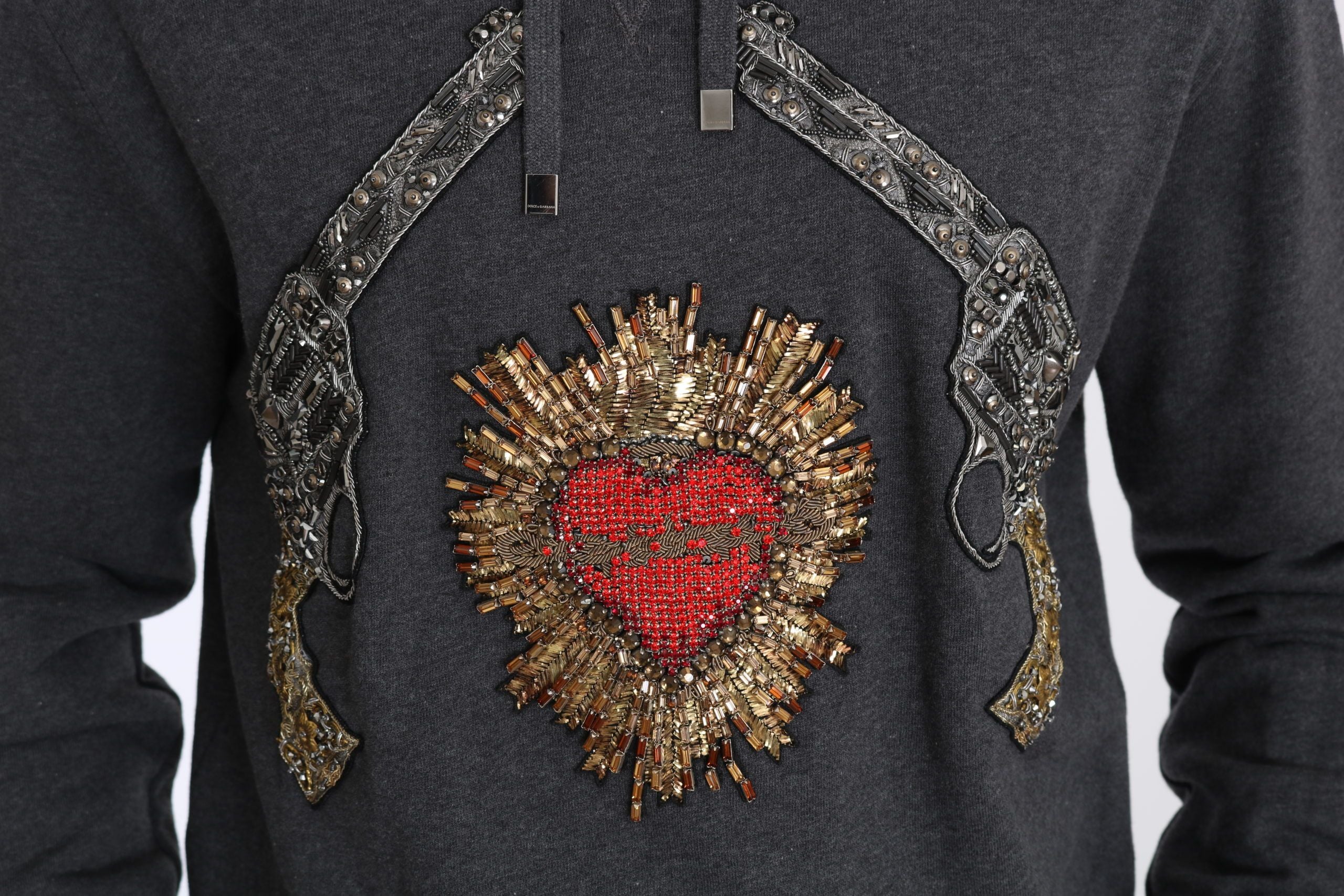 Dolce &amp;amp; Gabbana Grå Huva Röd Kristall Hjärta Pistoltröja