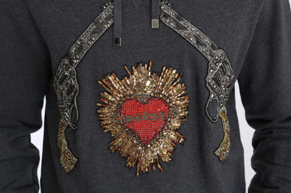 Dolce &amp;amp; Gabbana Grå Huva Röd Kristall Hjärta Pistoltröja