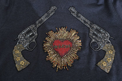 Dolce &amp;amp; Gabbana Grå Huva Röd Kristall Hjärta Pistoltröja
