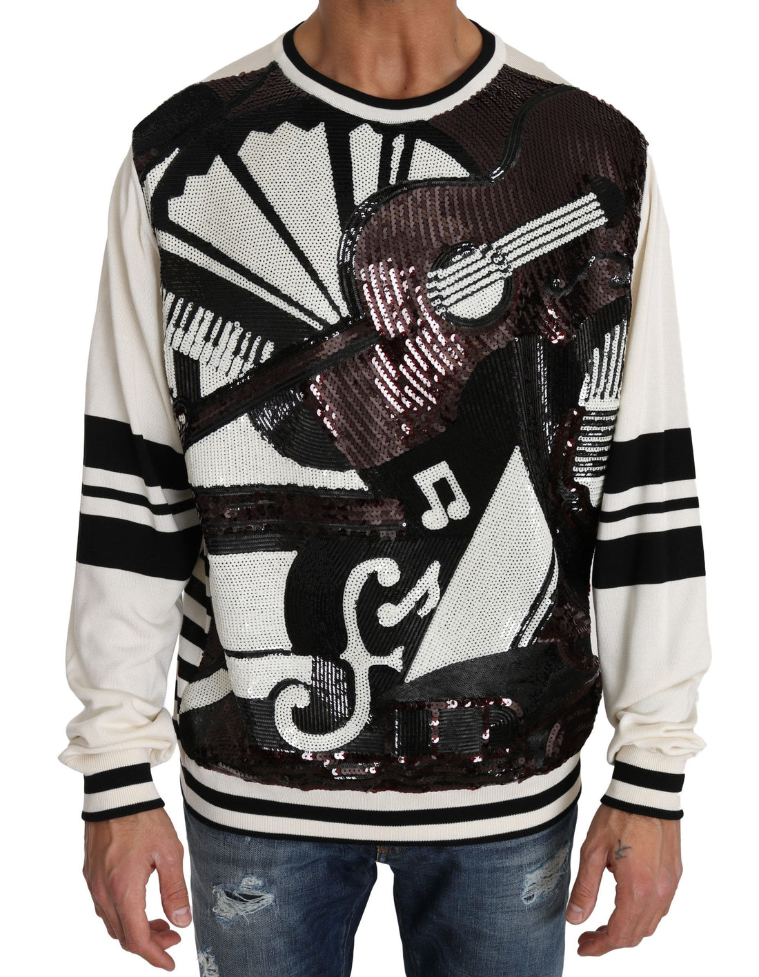 Dolce &amp;amp; Gabbana Vit Jazz Paljettgitarrtröja