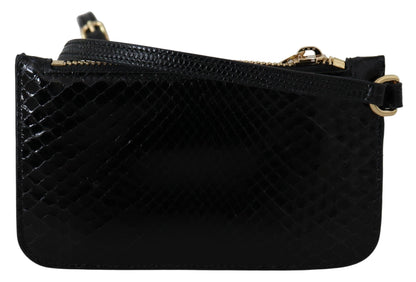Dolce &amp;amp; Gabbana Svart Lädermyntväska Armbandsväska Spegel Agnese Plånbok