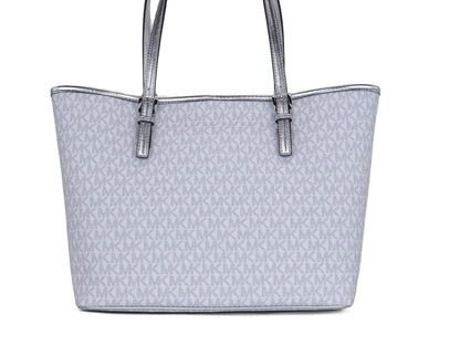 Michael Kors Jet Set Girls Print Medium Signature PVC Carryall Shoulder Tote Handväska (Ljusvit Multifärgad)