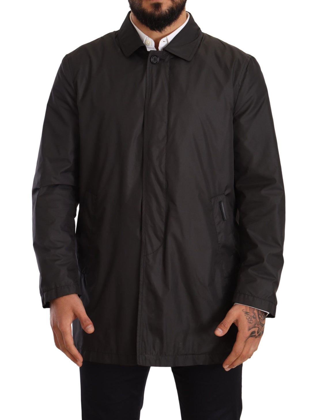Dolce &amp;amp; Gabbana Svart Polyester Herr Trenchcoatjacka