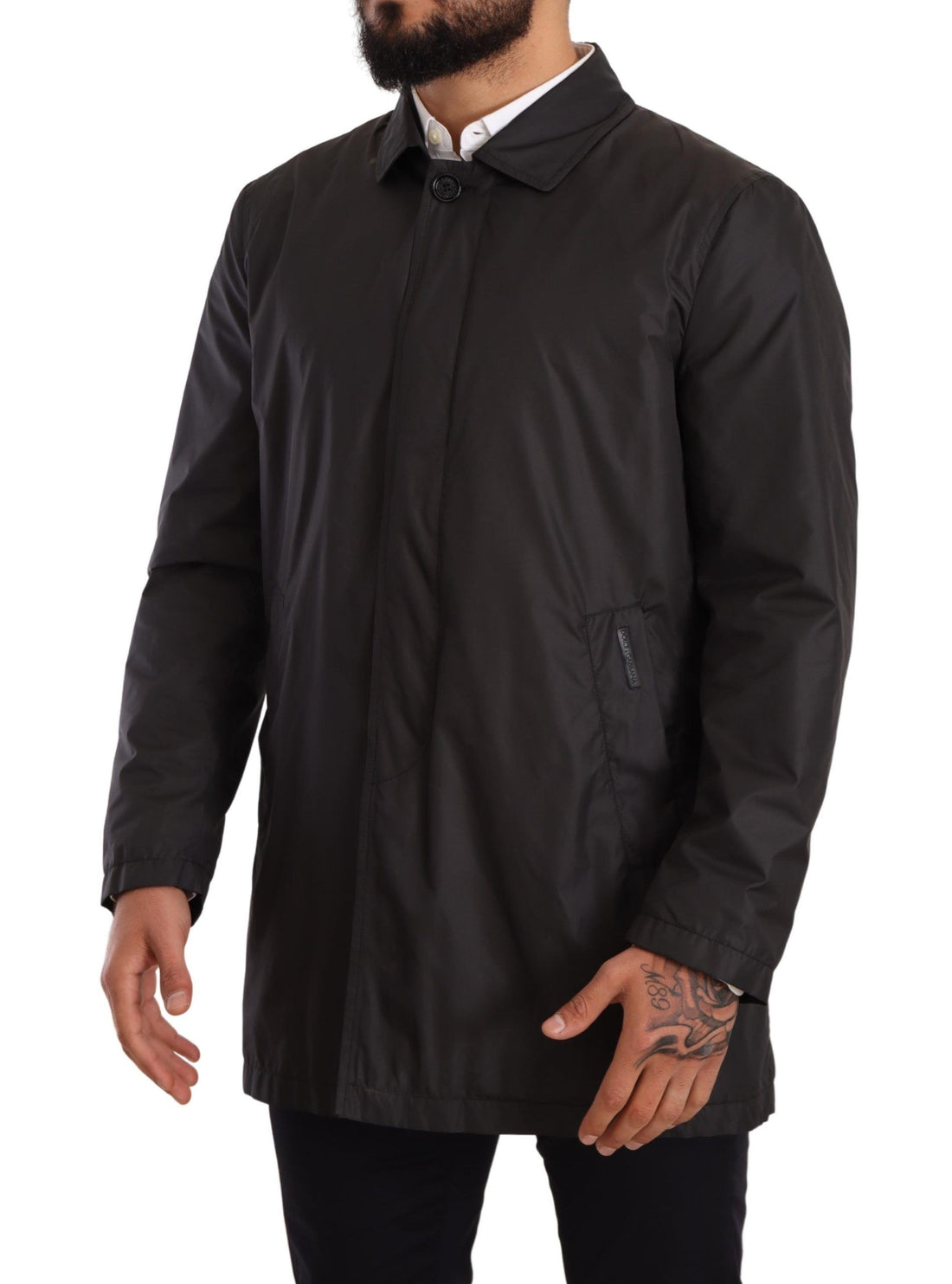 Dolce &amp;amp; Gabbana Svart Polyester Herr Trenchcoatjacka