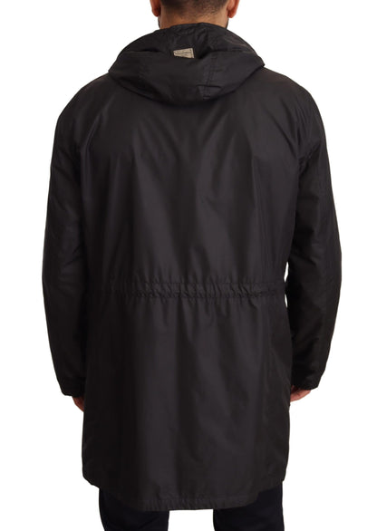 Dolce &amp;amp; Gabbana Svart Trenchcoat Med Huva Herrjacka
