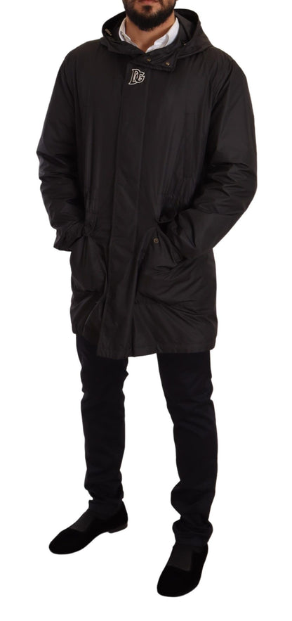 Dolce &amp;amp; Gabbana Svart Trenchcoat Med Huva Herrjacka