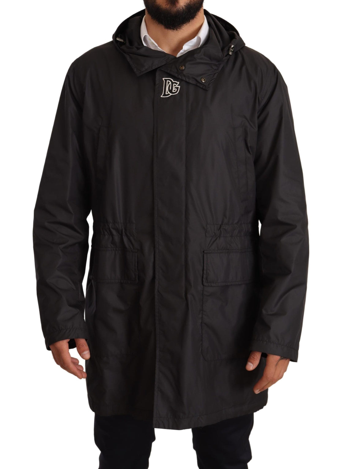 Dolce &amp;amp; Gabbana Svart Trenchcoat Med Huva Herrjacka