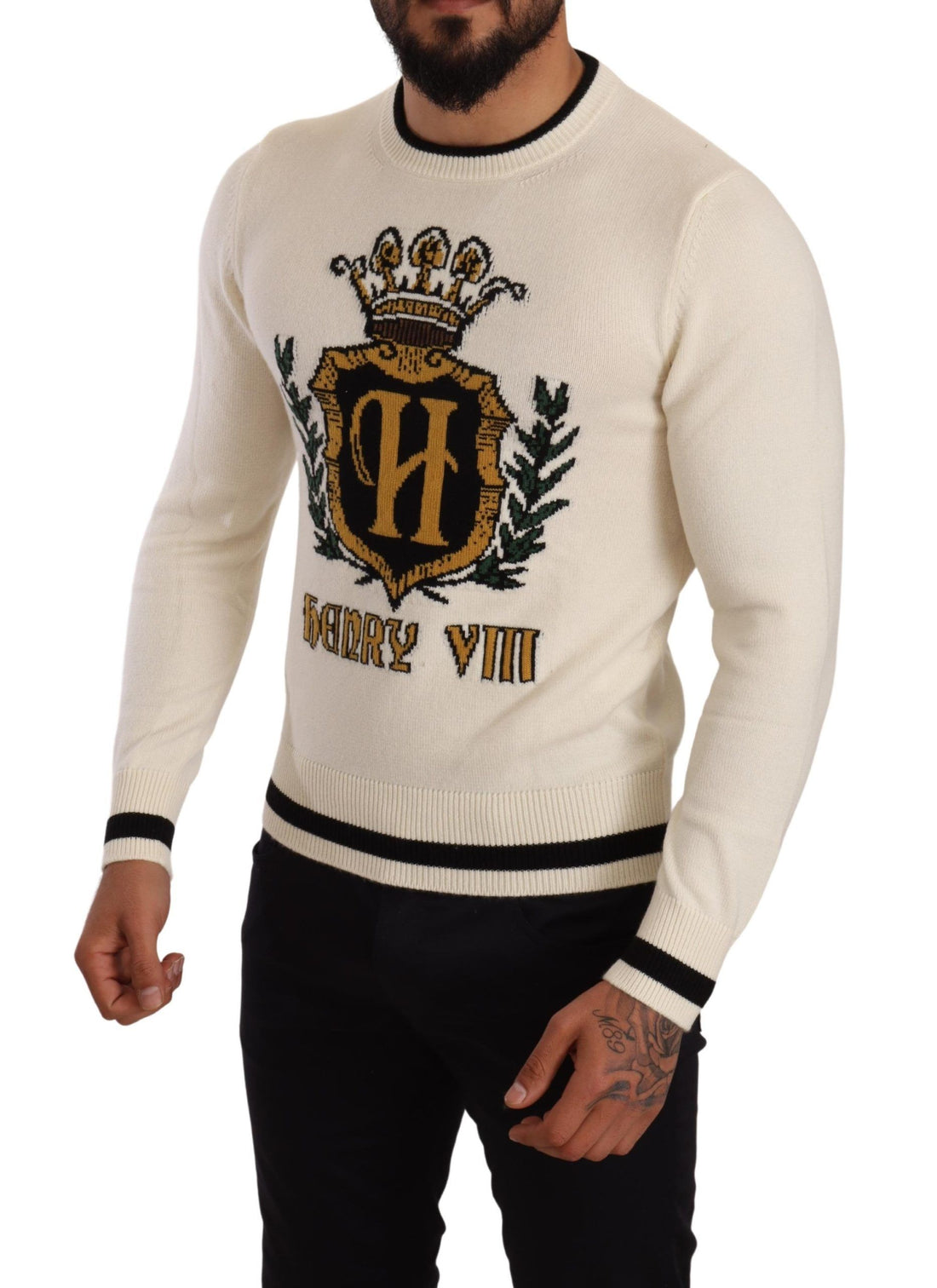 Dolce &amp;amp; Gabbana Vit Heraldisk Kashmirtröja