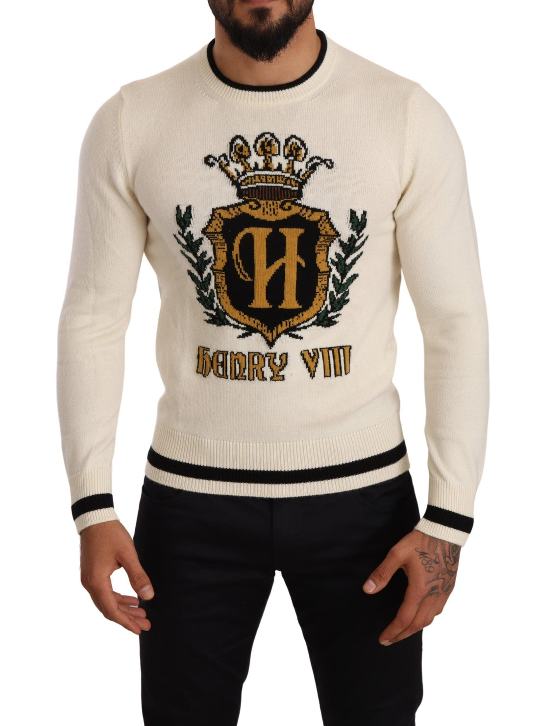 Dolce &amp;amp; Gabbana Vit Heraldisk Kashmirtröja