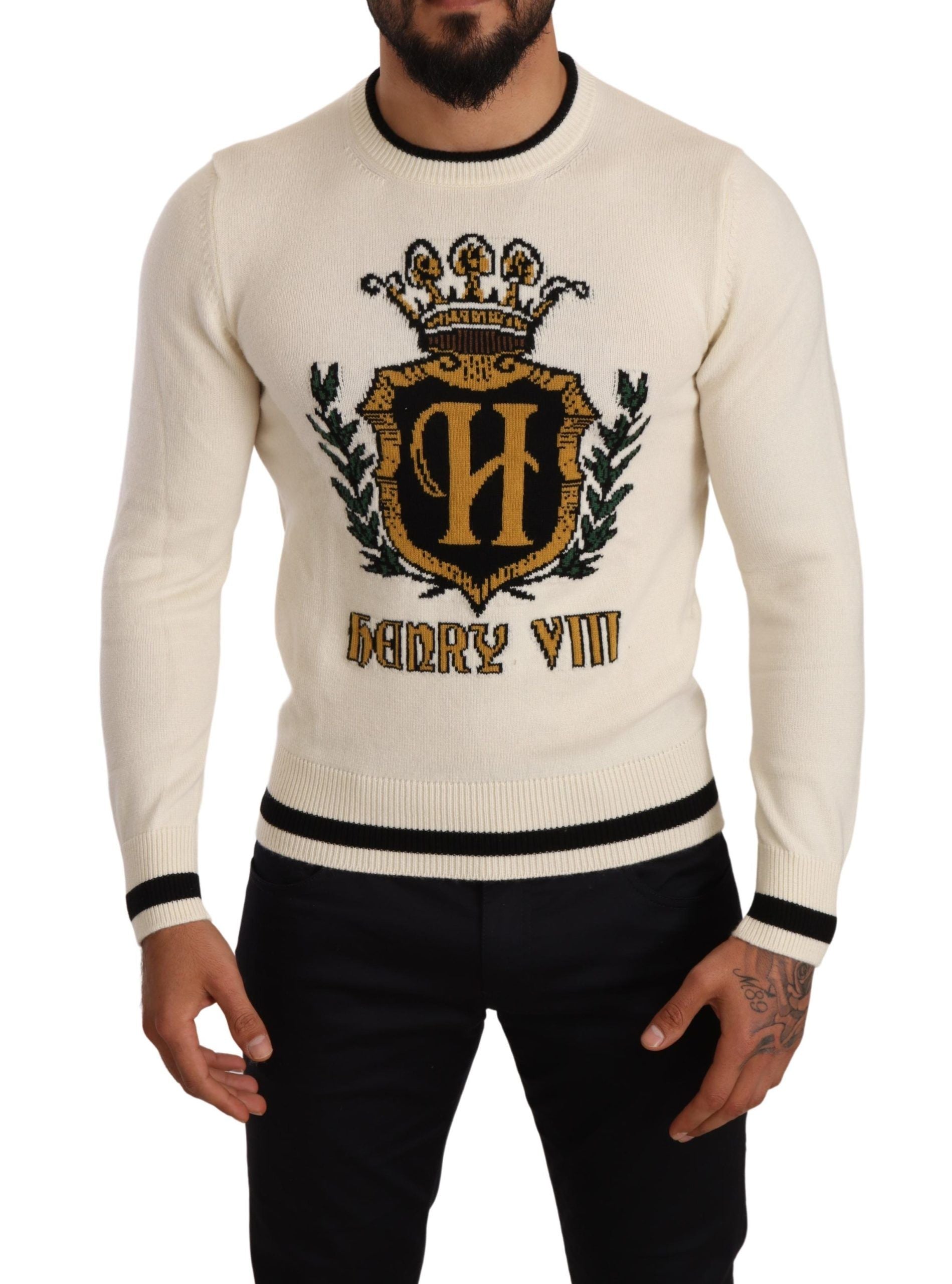 Dolce &amp;amp; Gabbana Vit Heraldisk Kashmirtröja