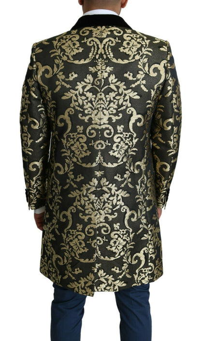 Dolce &amp;amp; Gabbana Svart Guld Jacquard Lång Kappa SICILIA Jacka