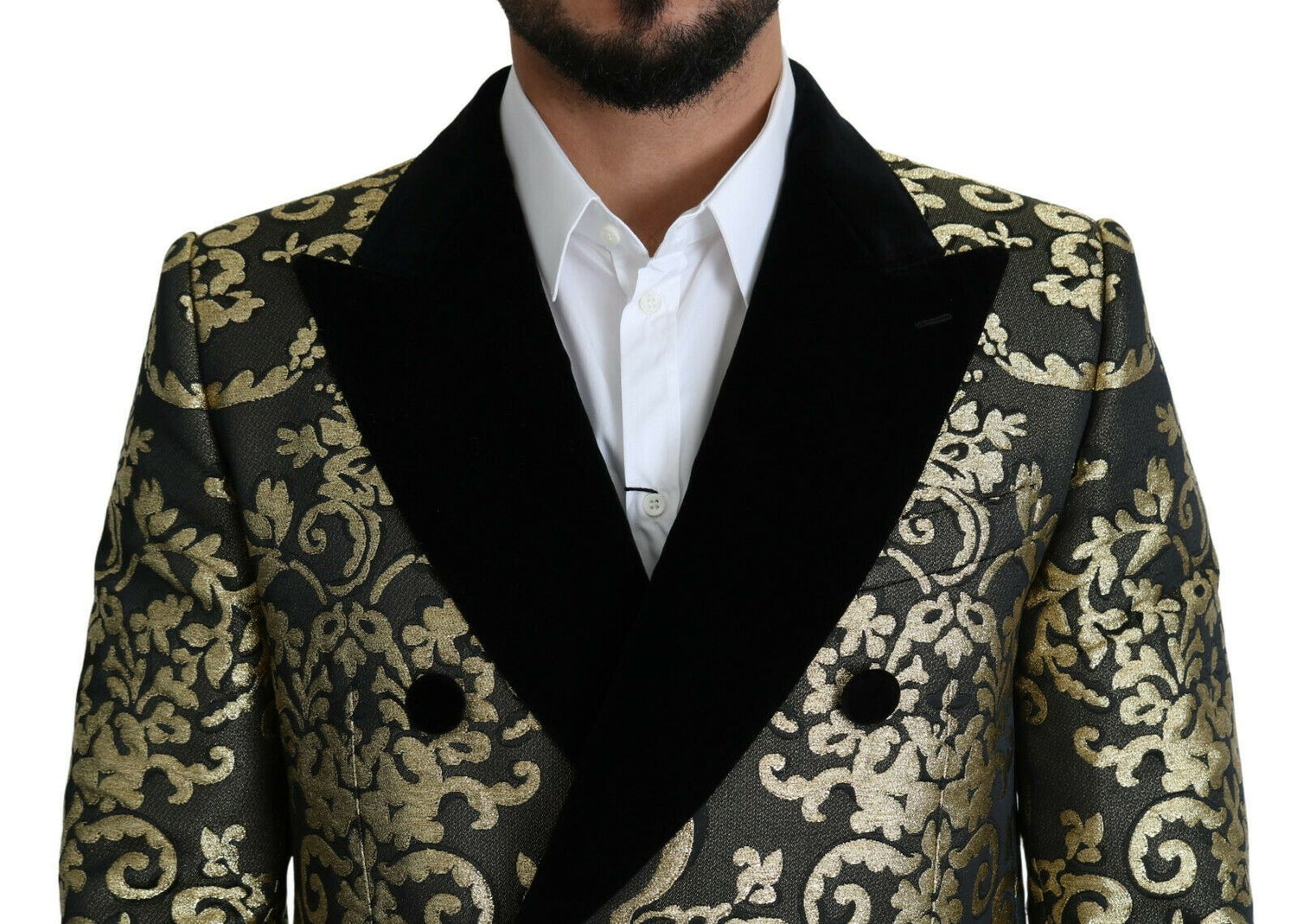 Dolce &amp;amp; Gabbana Svart Guld Jacquard Lång Kappa SICILIA Jacka