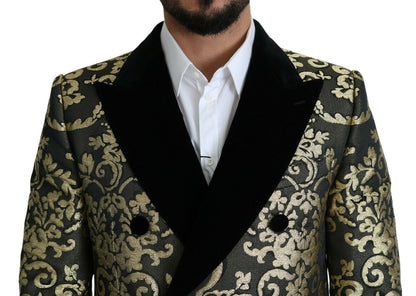 Dolce &amp;amp; Gabbana Svart Guld Jacquard Lång Kappa SICILIA Jacka