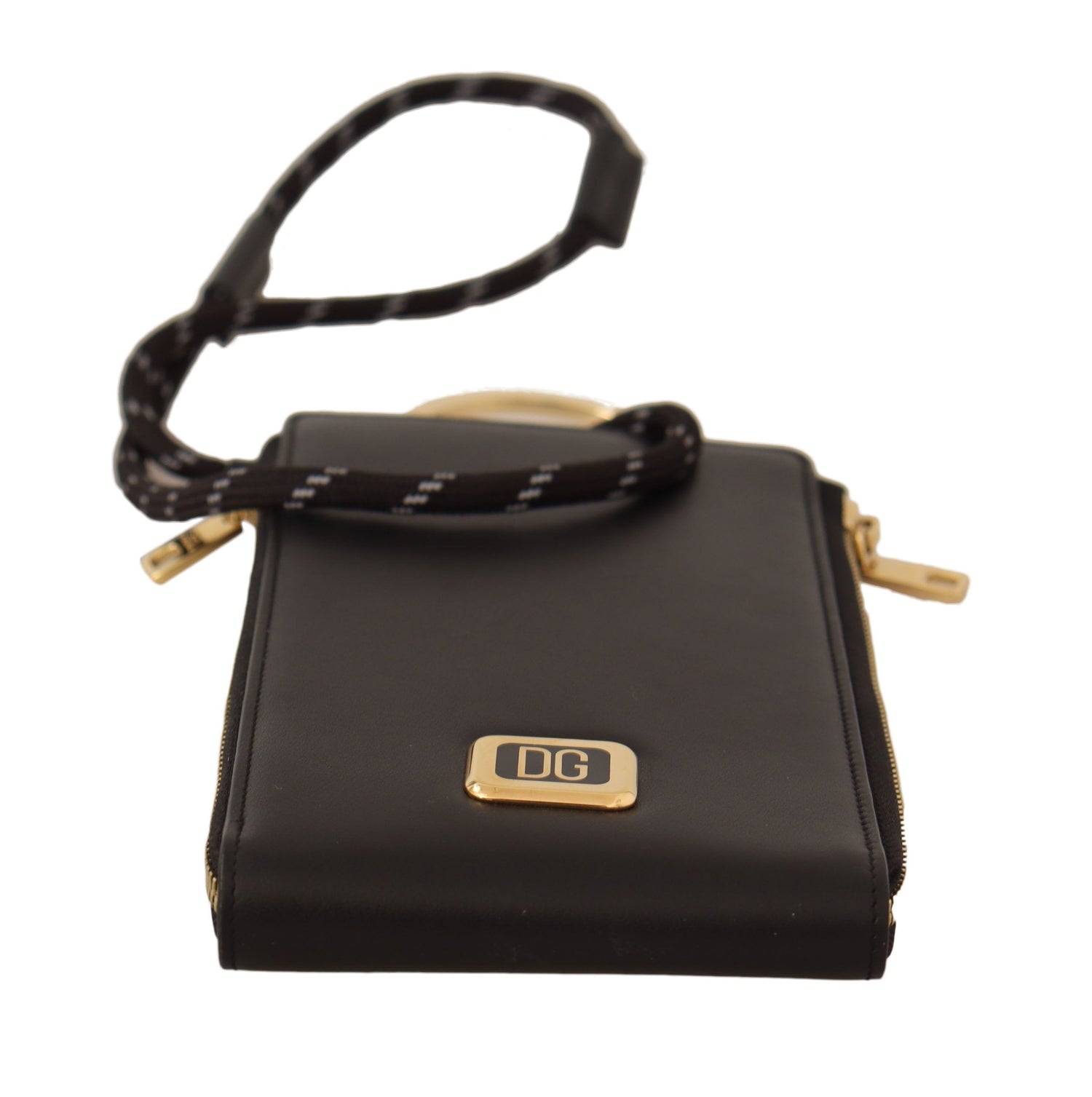Dolce &amp;amp; Gabbana Svart Läder Logotypplack Halsrem Kort Myntplånbok
