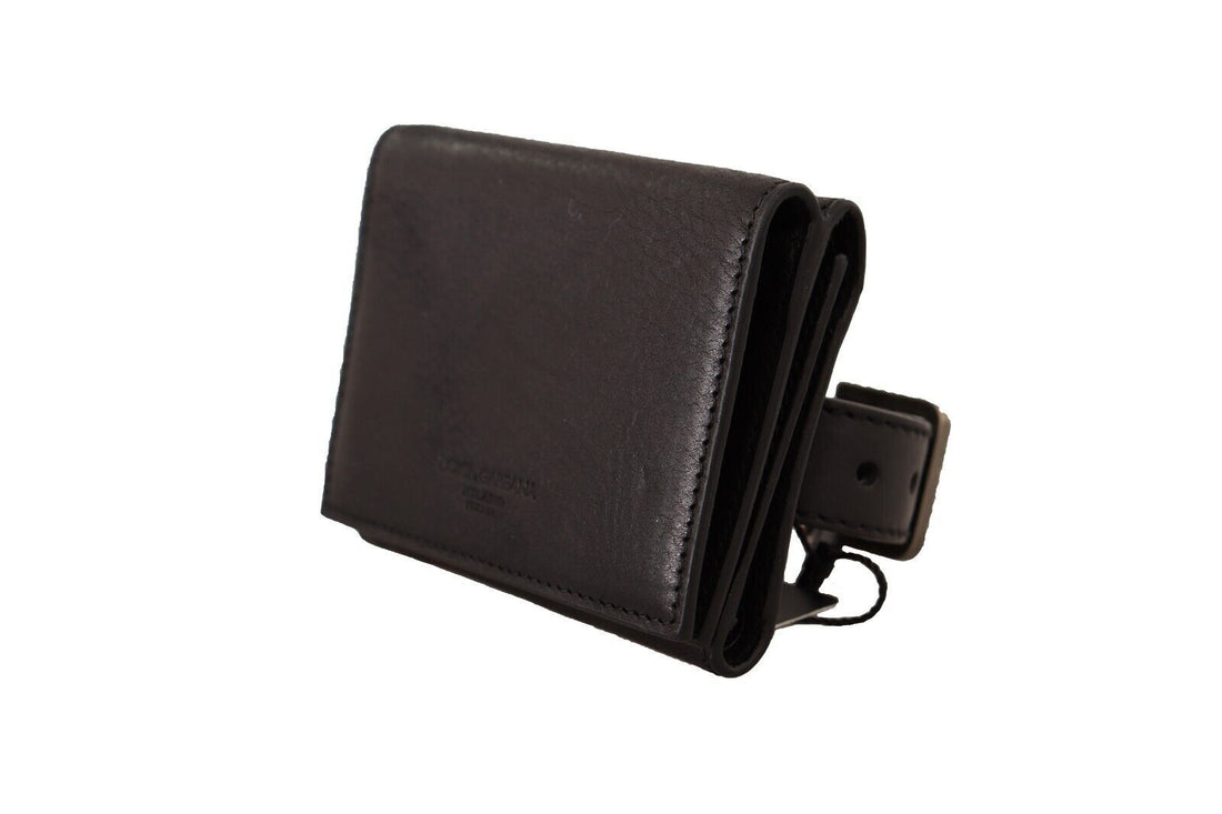 Dolce &amp;amp; Gabbana Svart Läder Trifold Plånbok Bälte Multi Kit Plånbok