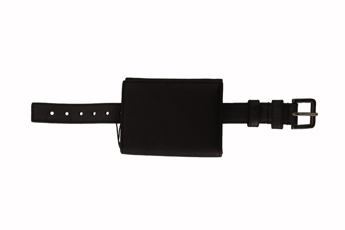 Dolce &amp;amp; Gabbana Svart Läder Trifold Plånbok med Bältesrem Multi Kit Plånbok