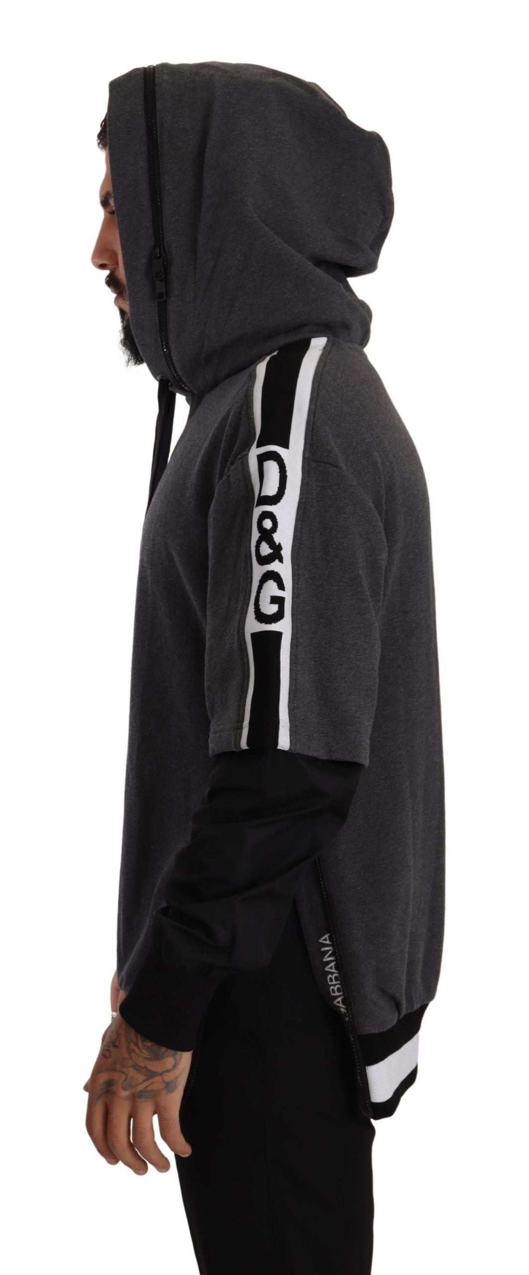 Dolce &amp;amp; Gabbana Grå Svart Bomullströja Med Huva 