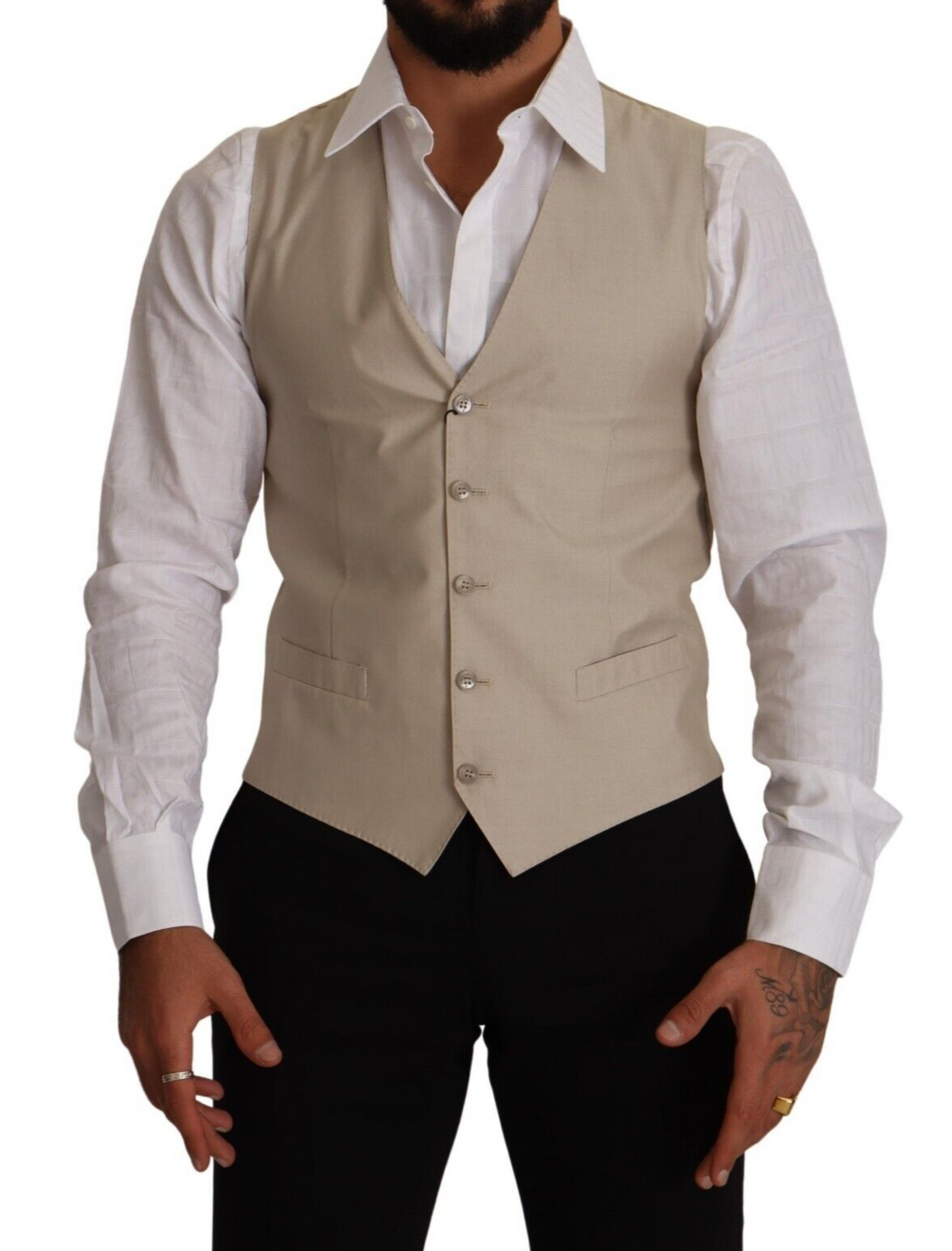Dolce &amp;amp; Gabbana Beige Bomull Siden Slim Fit Väst