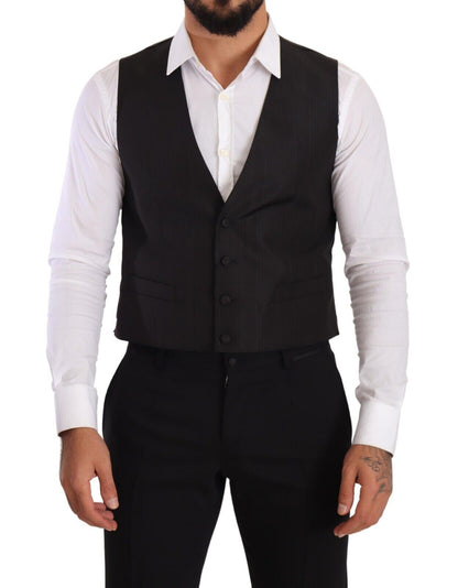 Dolce &amp;amp; Gabbana Grå Sidenväst Slim Fit Formell Väst