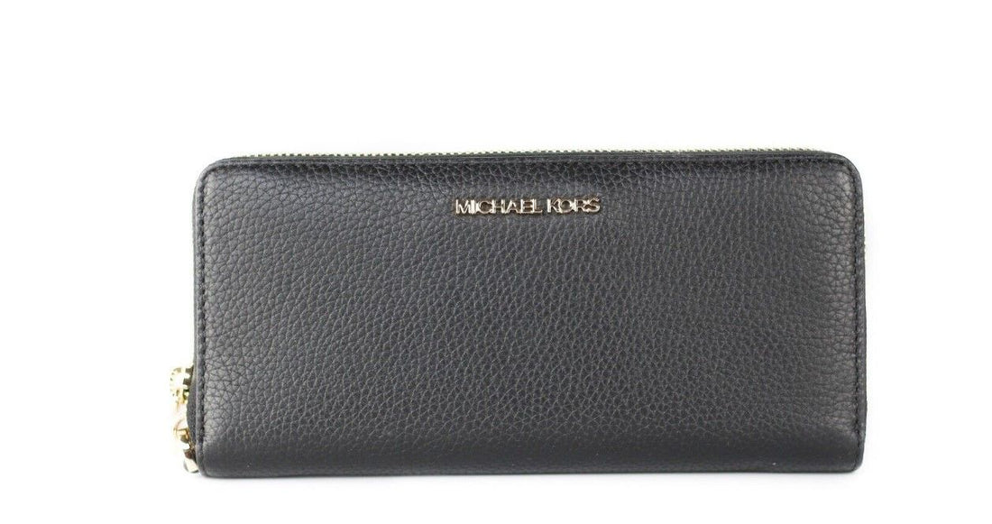 Michael Kors Jet Set Travel stor svart pebble läder Continental handledsplånbok