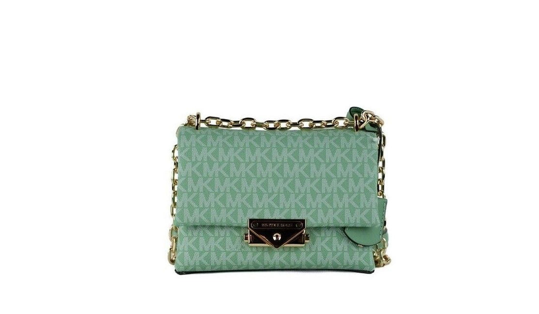 Michael Kors Cece Liten Havsgrön Signature PVC Konvertibel Axelremsväska med Flap