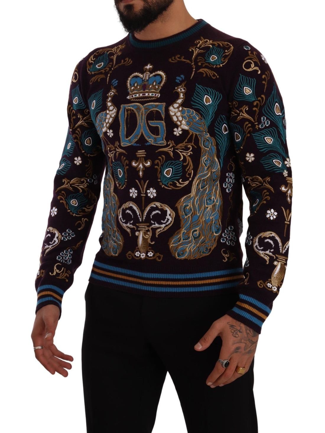 Dolce &amp;amp; Gabbana Bordeaux Cashmere DG Crown Broderad Tröja