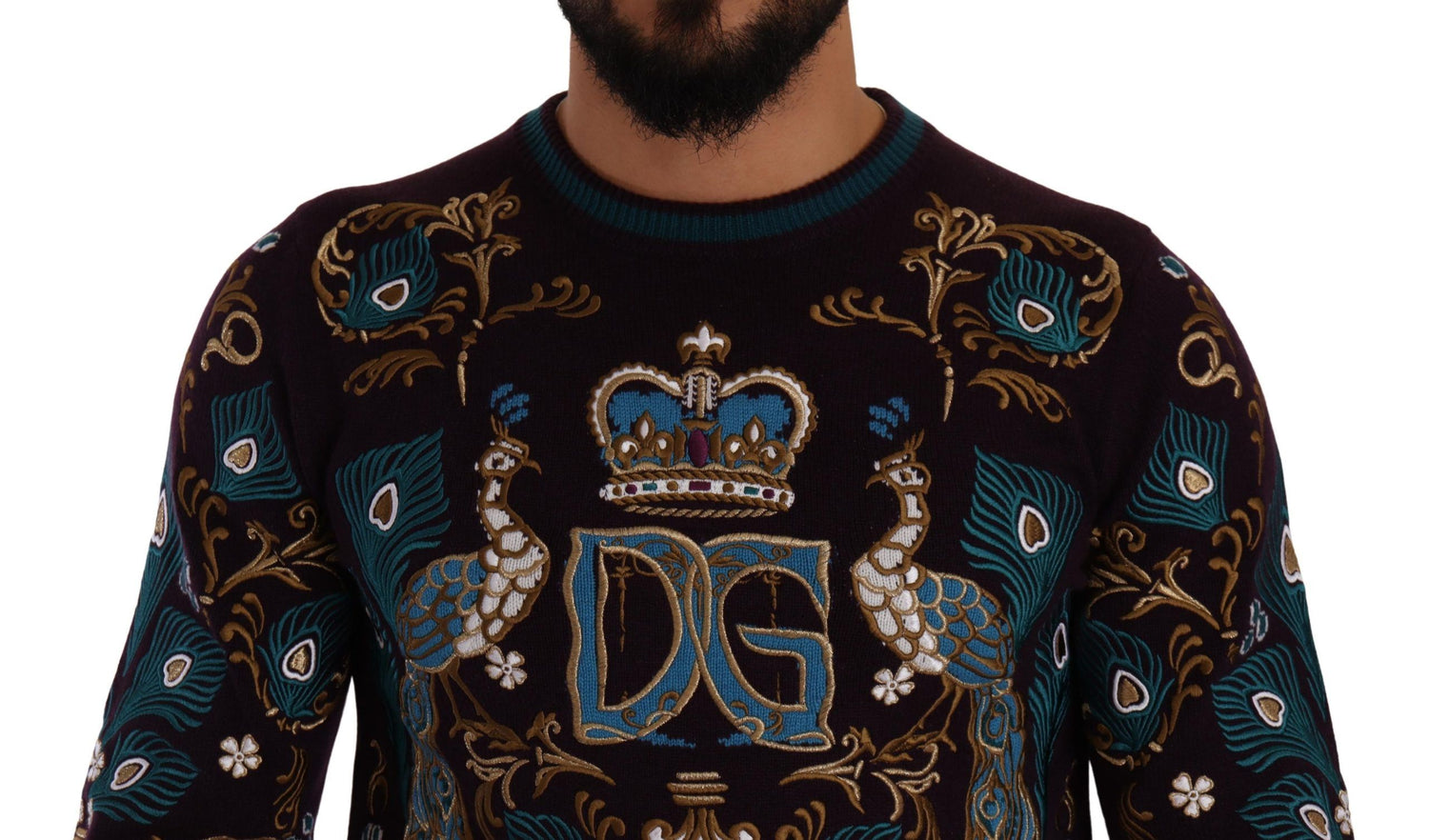 Dolce &amp;amp; Gabbana Bordeaux Cashmere DG Crown Broderad Tröja