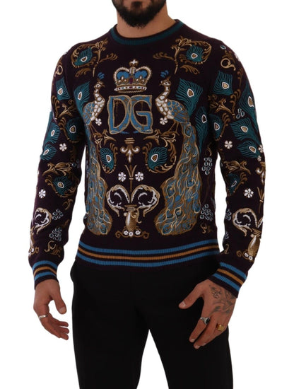 Dolce &amp;amp; Gabbana Bordeaux Cashmere DG Crown Broderad Tröja