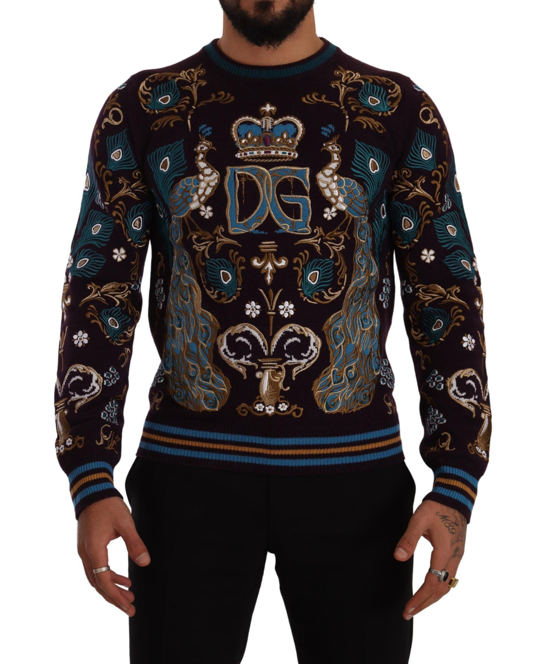 Dolce &amp;amp; Gabbana Bordeaux Cashmere DG Crown Broderad Tröja