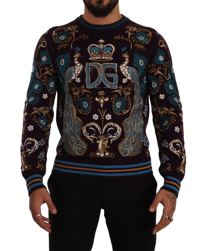 Dolce &amp;amp; Gabbana Bordeaux Cashmere DG Crown Broderad Tröja