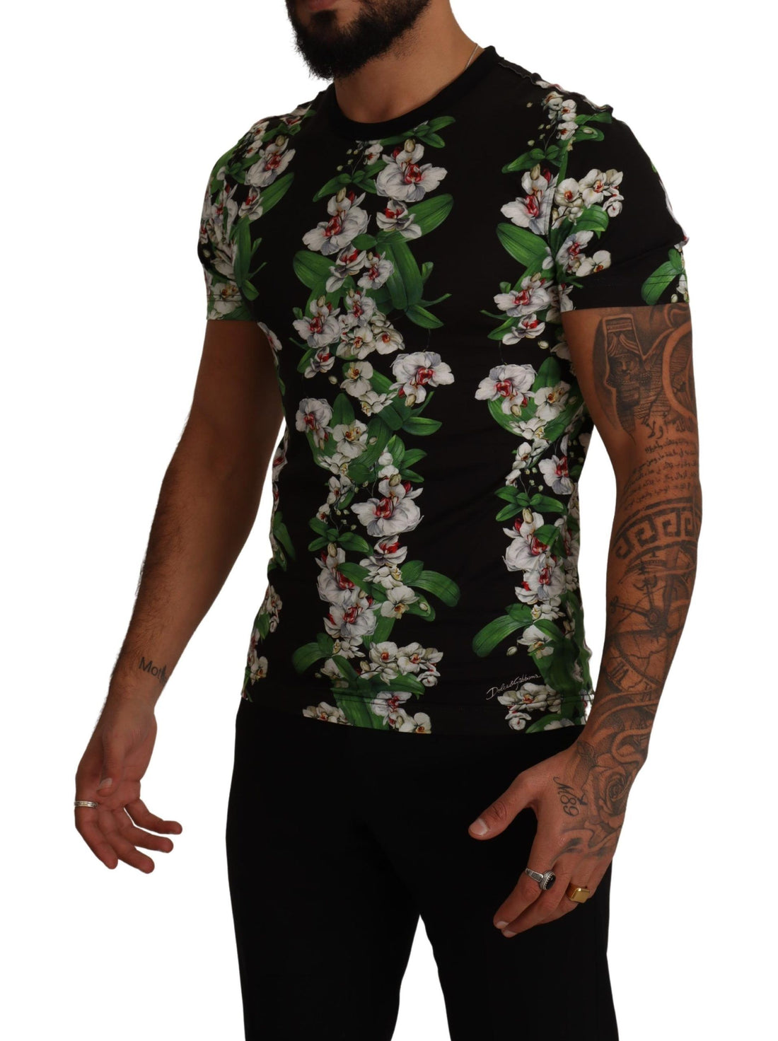 Dolce &amp;amp; Gabbana svart blommig t-shirt med rund hals