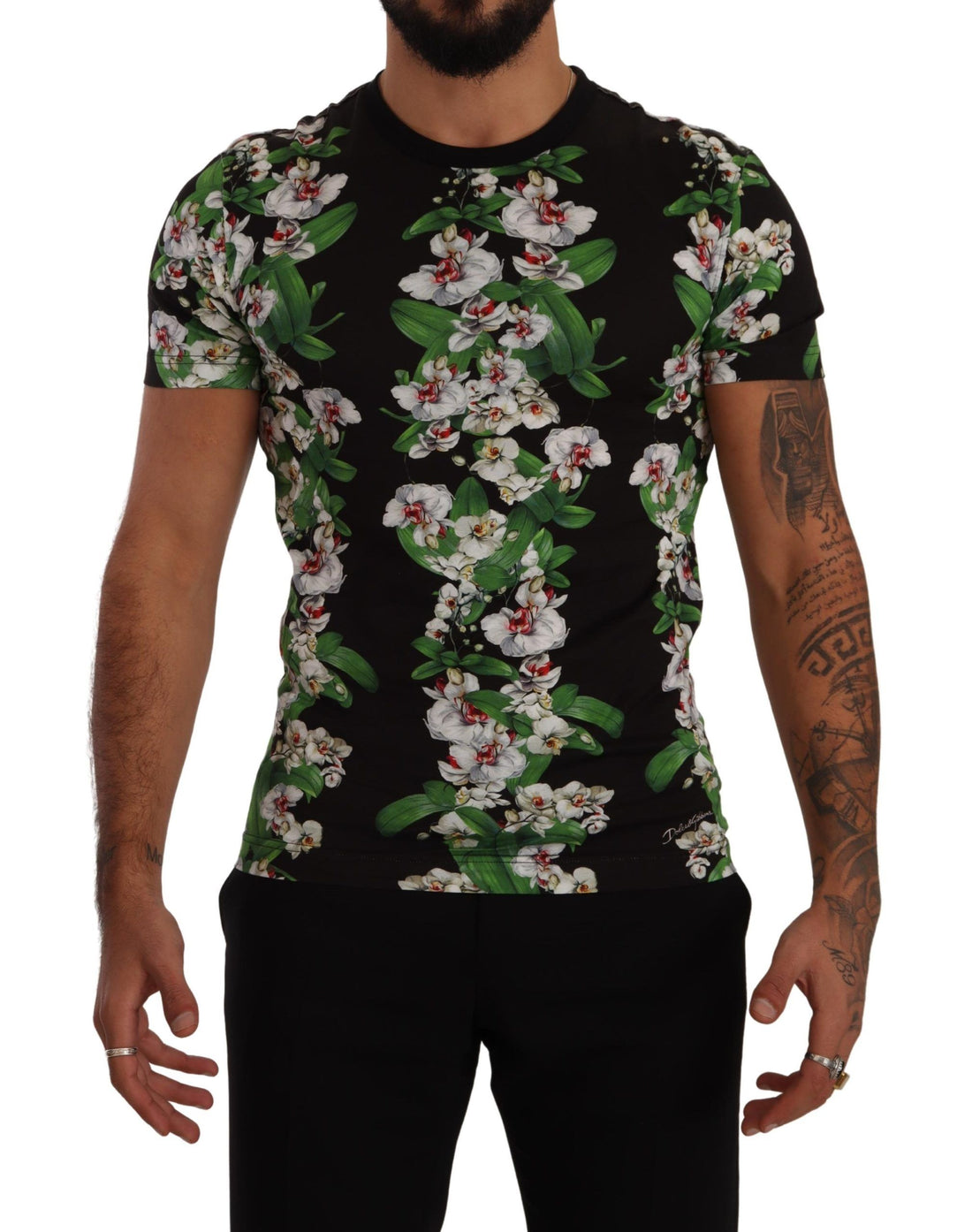 Dolce &amp;amp; Gabbana svart blommig t-shirt med rund hals