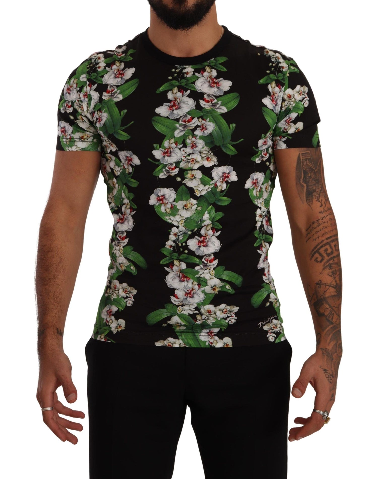 Dolce &amp;amp; Gabbana svart blommig t-shirt med rund hals