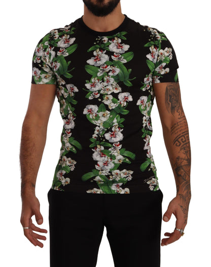 Dolce &amp;amp; Gabbana svart blommig t-shirt med rund hals