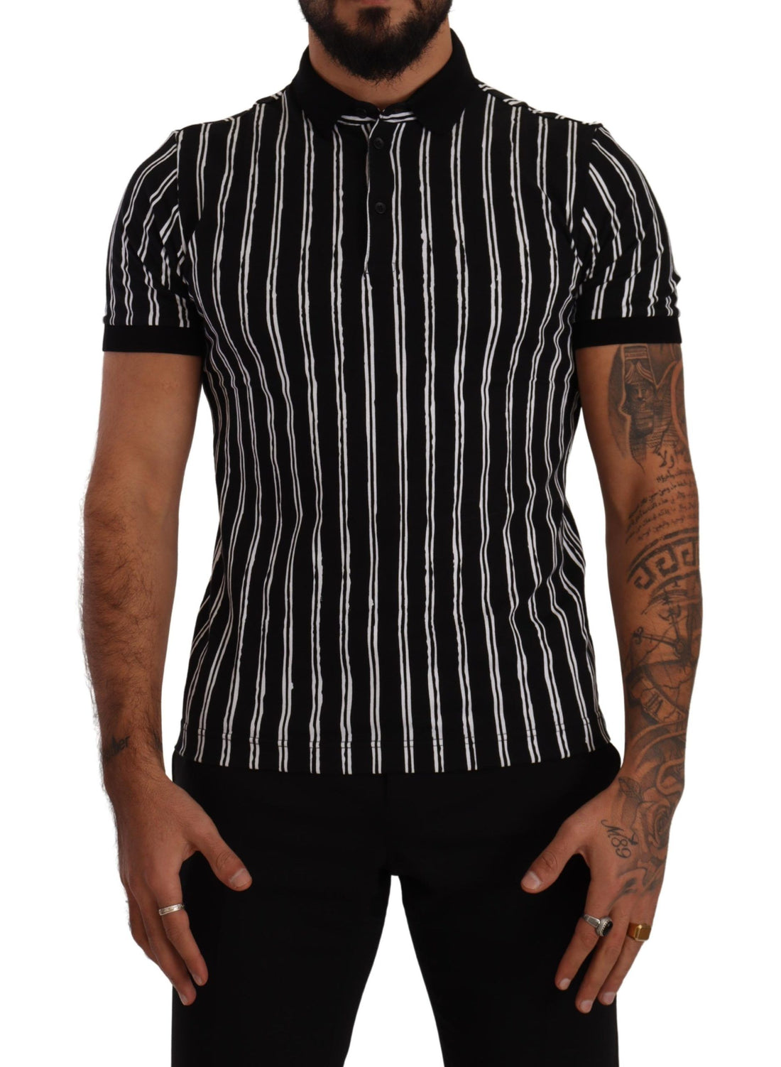 Dolce &amp;amp; Gabbana Svartvit Randig Polo Kortärmad T-shirt