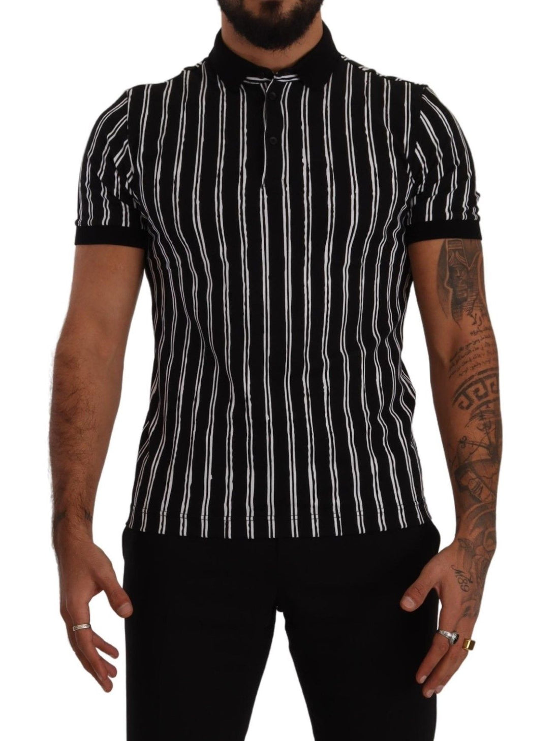 Dolce &amp;amp; Gabbana Svartvit Randig Polo Kortärmad T-shirt