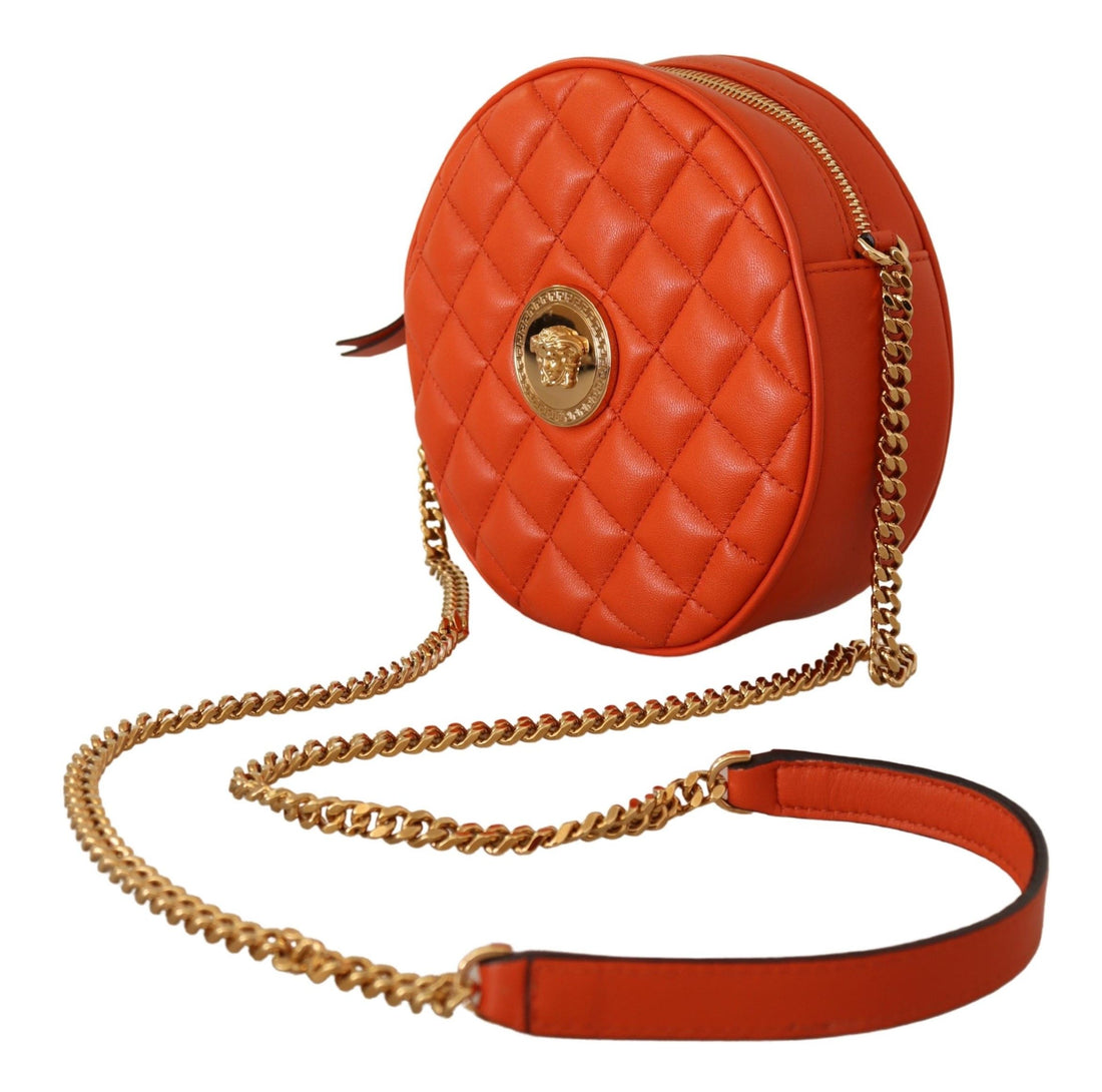 Versace Elegant Rund Axelremsväska i Nappaläder
