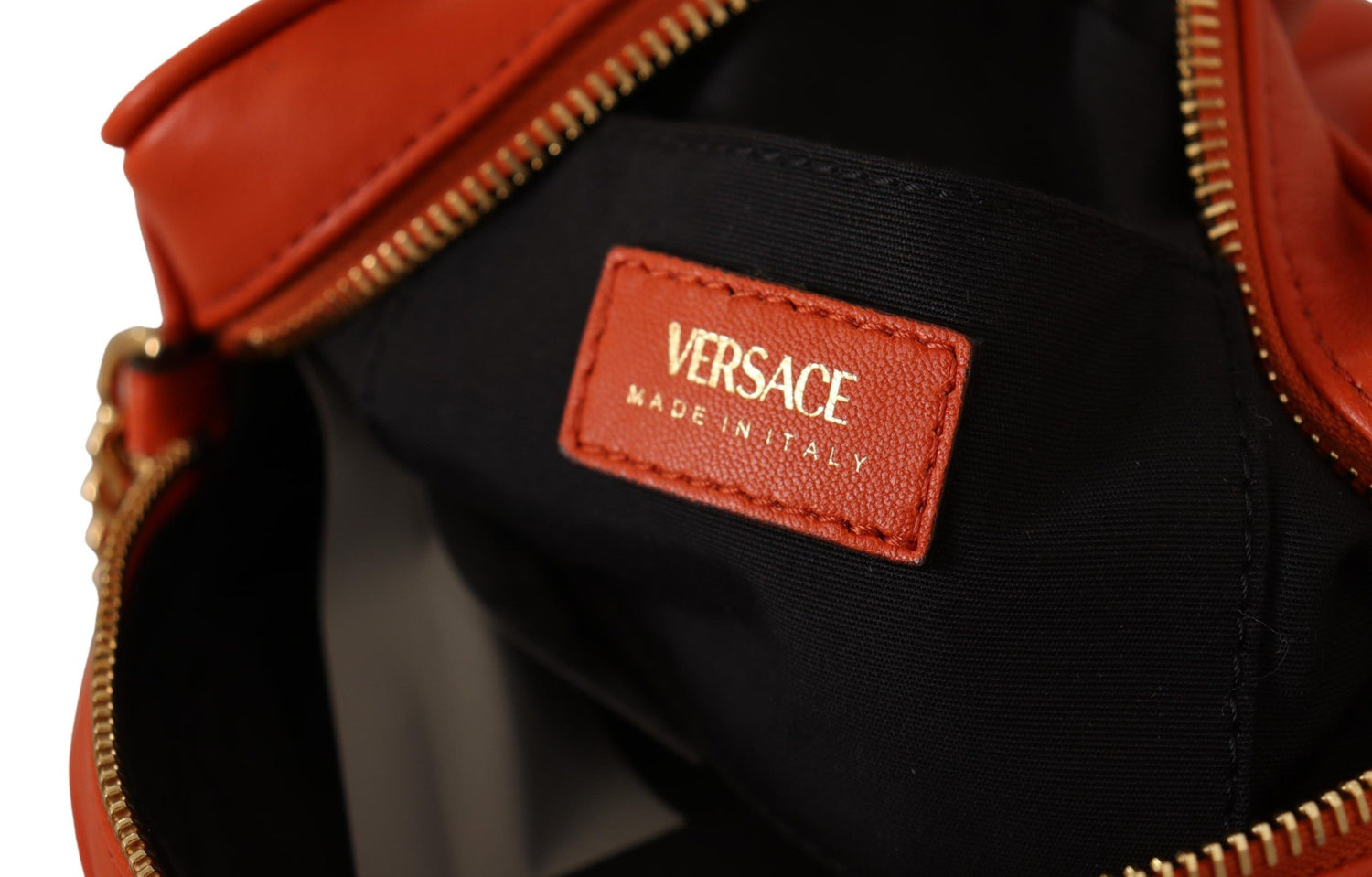 Versace Elegant Rund Axelremsväska i Nappaläder